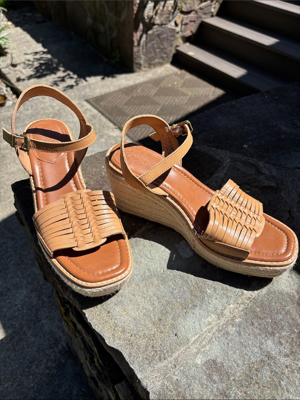 Crown Vintage Tan Woven Espadrille Wedge Sandals